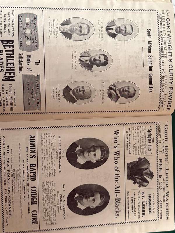 Rugby Itinerary - All-Black tour of South-Africa 1928 published by SS Strauss (1921 Springbok)