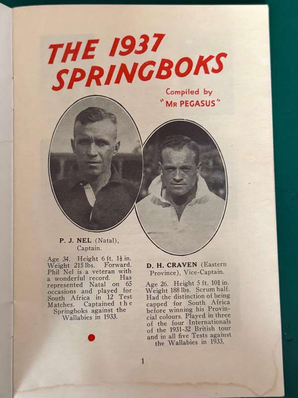 Rugby Itinerary - 1937 Springbok Tour of New Zealand issued by Mobiloil (24 pages)