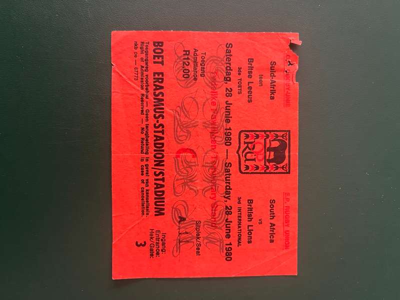 Rugby Ticket - South-Africa vs British Lions 28/06/1980