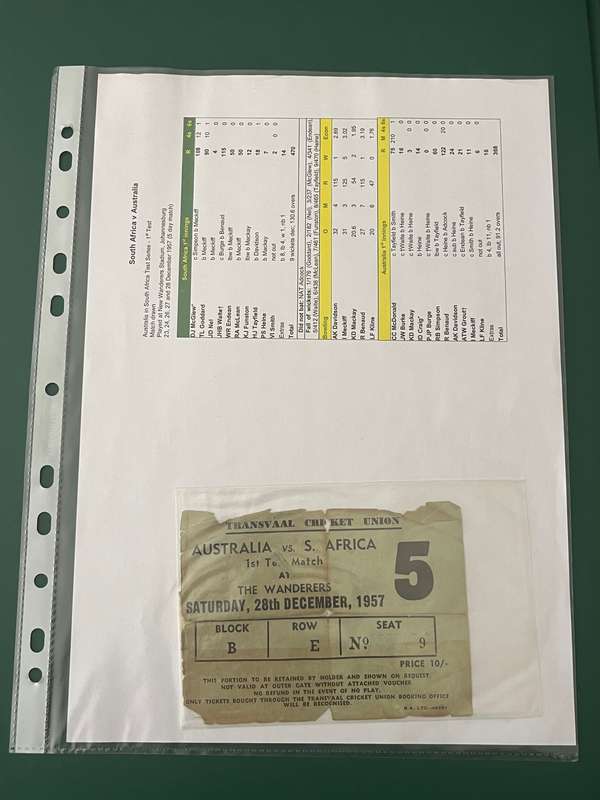 Cricket Ticket - South-Africa vs Australia 23-28 December 1957 (Johannesburg)