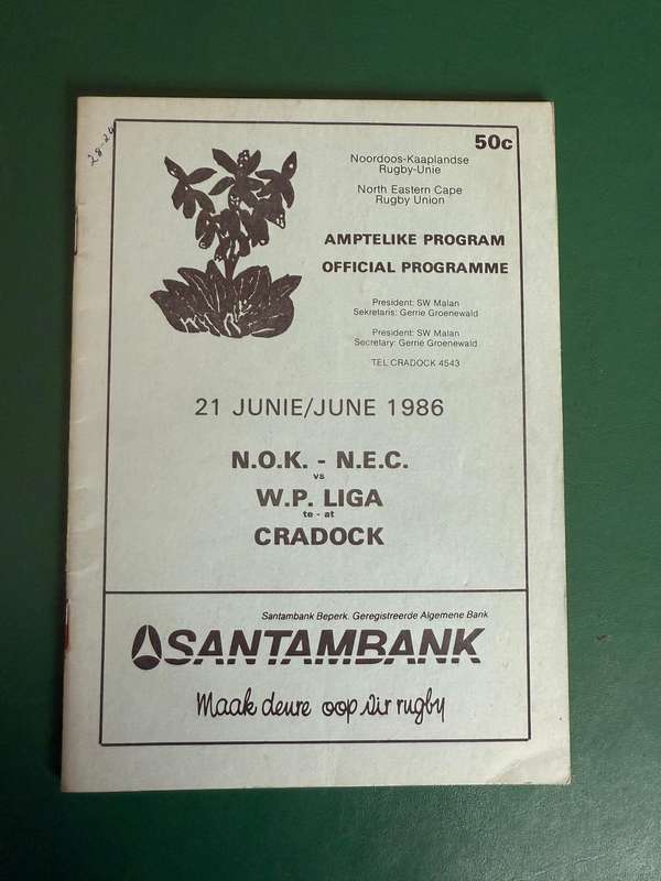 Rugby Programme - North Eastern Cape vs Western Province League (Cradock) 21/06/1986