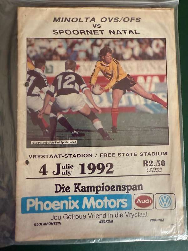 Rugby Programme - Free State vs Natal 4/07/1992