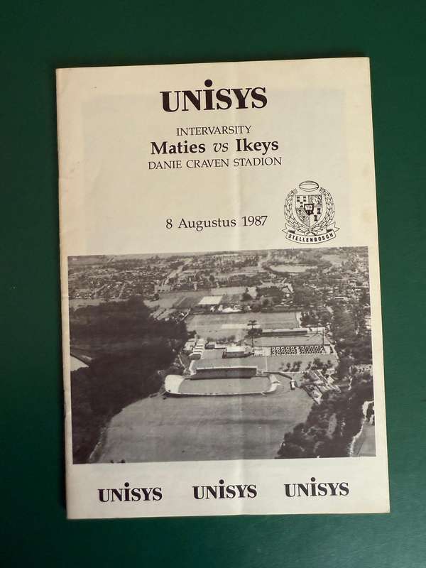 Rugby Programme - Maties vs Ikeys 08/08/1987