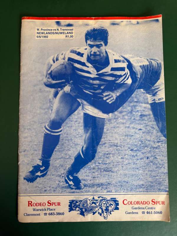 Rugby Programme - Western-Province vs Northern-Transvaal 06/06/1992