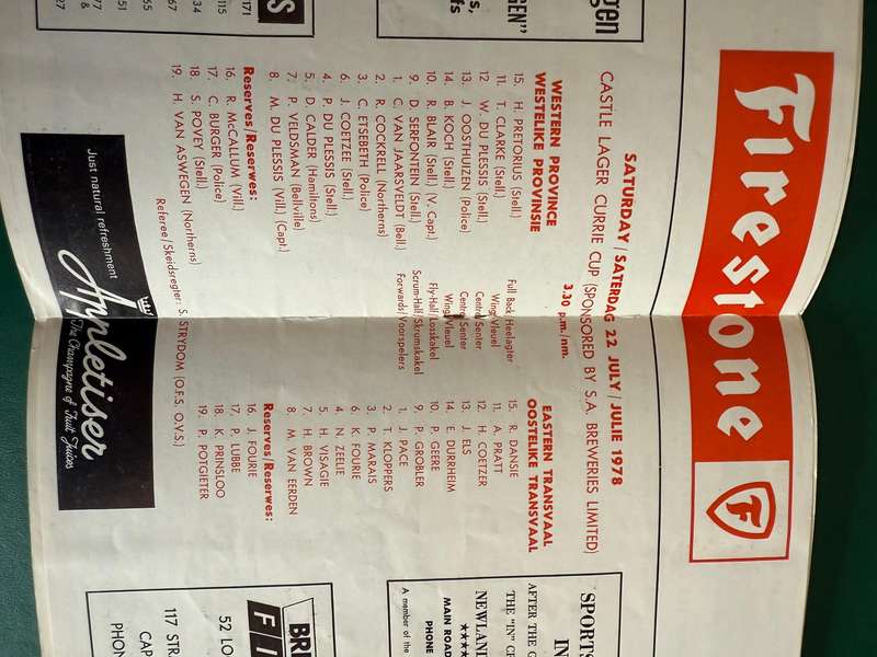 SA Rugby Annual 1978/Rugby Programme - Western-Province vs Eastern-Transvaal 22/07/1978