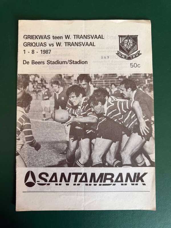 Rugby Programme - Griquas vs Western-Transvaal 01/08/1987