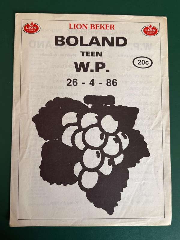 Rugby Programme - Boland vs Western-Province 26/04/1986