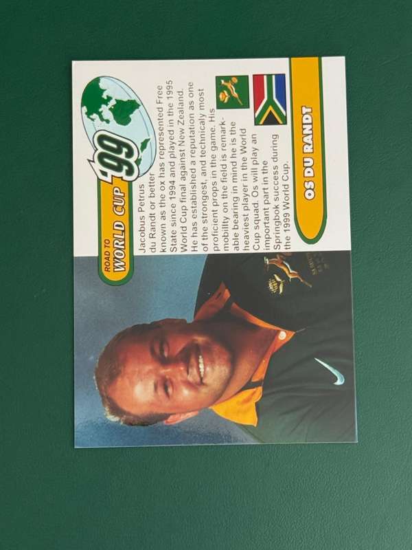 Rugby Card - Os du Randt 1999 Sports Deck Road to the World Cup Photocard