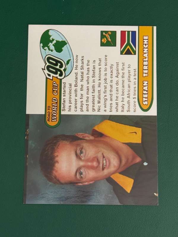 Rugby Card - Stefan Terblanche 1999 Sports Deck Road to the World Cup Photocard