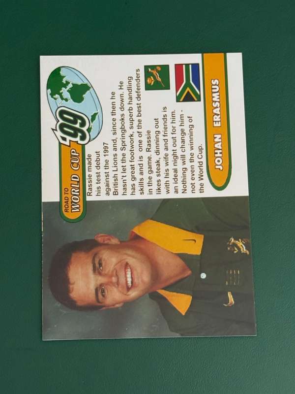 Rugby Card - Rassie Erasmus 1999 Sports Deck Road to the World Cup Photocard