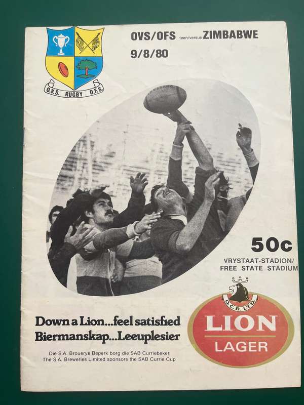 Rugby Programme - Free State vs Zimbabwe 09/08/1980