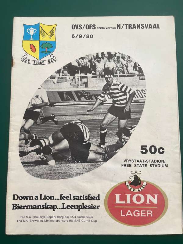 Rugby Programme - Free State vs Northern Transvaal 06/09/1980