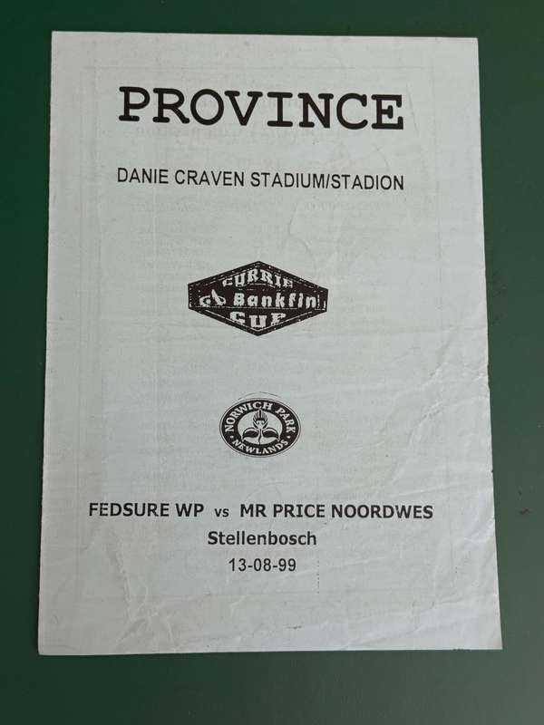 Rugby Programme - Western-Province vs Western-Transvaal (Leopards) 13/08/1999 (Danie Craven Stadium)