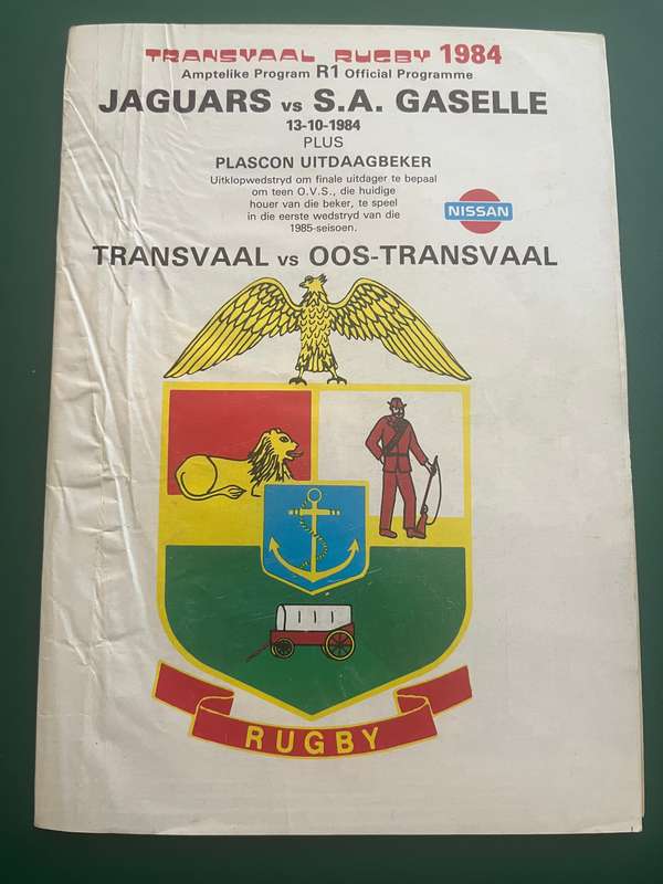 Rugby Programme - *Tour* SA Gaselle vs Jaguars and Transvaal vs Eastern Transvaal 13/10/1984