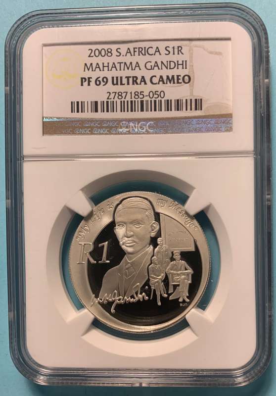 (  LOW START  )    TOP GRADE   2008    MAHATMA GANDHI SILVER   NGC PROOF PF69