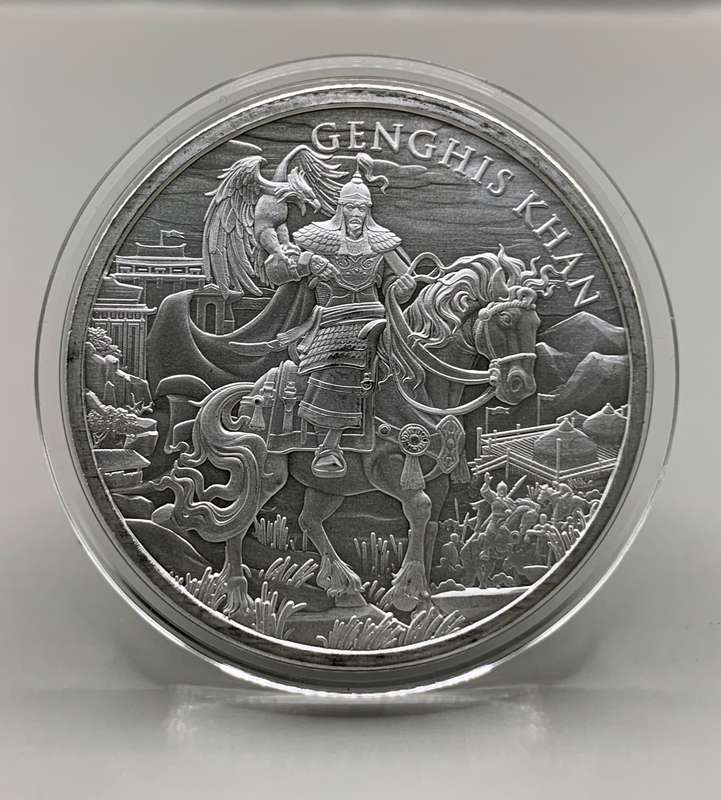 (  VIKING  WARRIOR   )  GENGHIS  KHAN    1oz   999.9%    PURE SOLID SILVER IN A CAPSULE