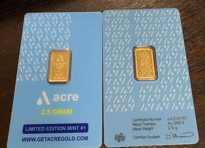 (  2,5 GRAMS  OF THE PUREST OF GOLD  )    24CT  ACRE BAR       FULL HOUSE  CERTIFICATION