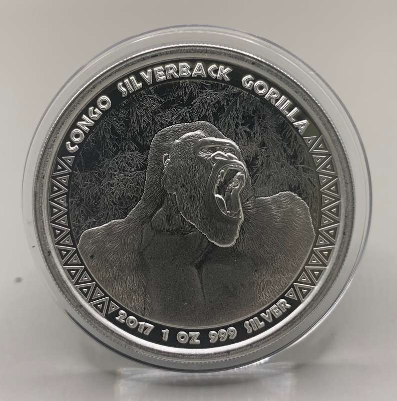 2017  DESIGN        CONGO  GORILLA      SILVER BACK   1oz PURE SOLID SILVER COIN