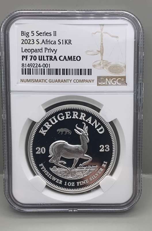 (   HIGHEST PROOF PF70 POSSIBLE  )    2023    KRUGERRAND  COMBINATION  WITH BIG 5  LEOPARD PRIVY