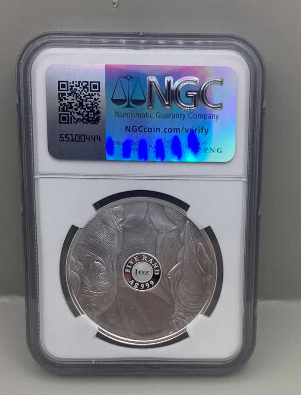 (   HIGHEST PROOF PF70 POSSIBLE  )    2022    BIG 5  RHINO  1oz PURE  SILVER  LIMITED EDITION