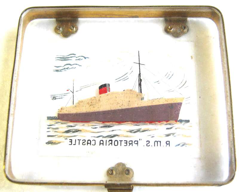 UNION CASTLE "RMS PRETORIA CASTLE" LUCITE TRINKET BOX 9.5 X 8 CM