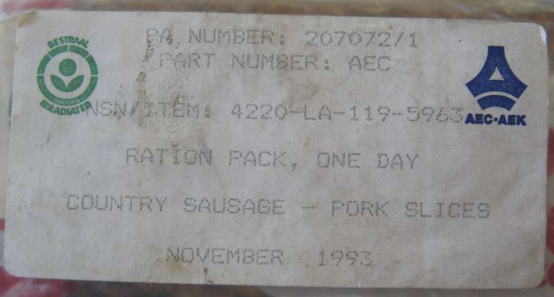 OLD SADF RATION PACK STILL SEALED AND DATED NOVEMBER 1993 IN UNUSED CONDITION