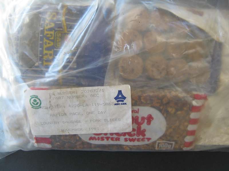 OLD SADF RATION PACK STILL SEALED AND DATED NOVEMBER 1993 IN UNUSED CONDITION