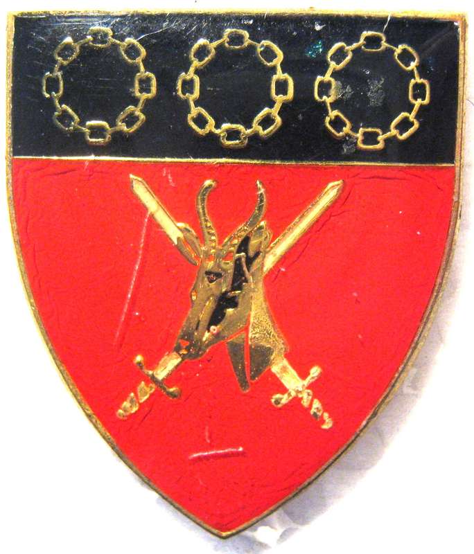 FOB BADGE FOR OLD SADF S.A. ARMY LOGISTIC COMMAND DARK BLUE TYPE WITH PINS IN GOOD USED CONDITION