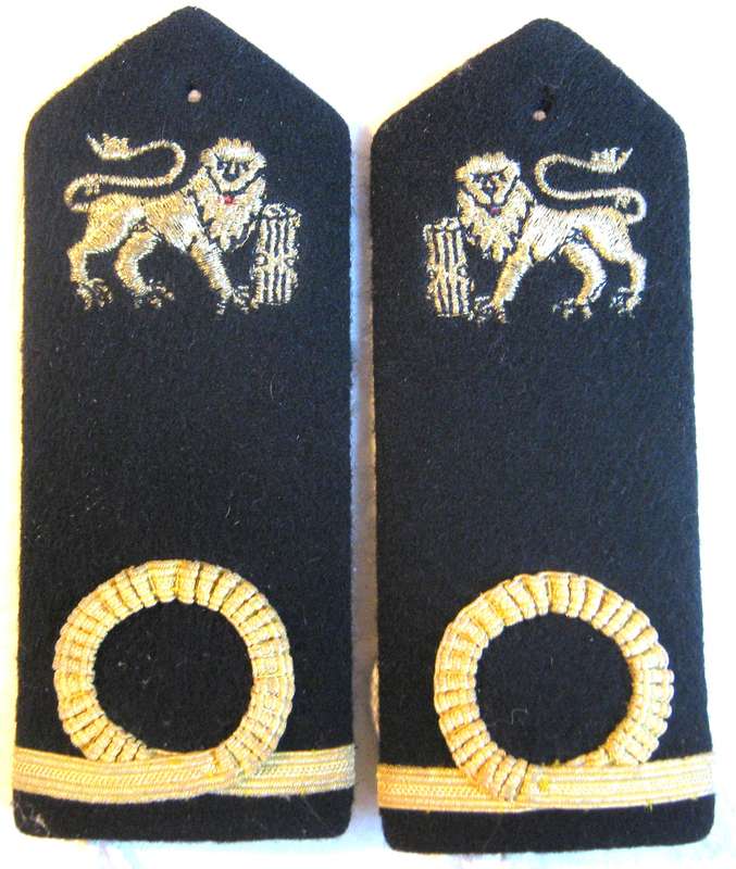 OLD S.A. NAVY ENSIGN'S HARD TIE ON SHOULDER STRAPS WITH LUREX LIONS AND GOLD LACE GOOD USED COND