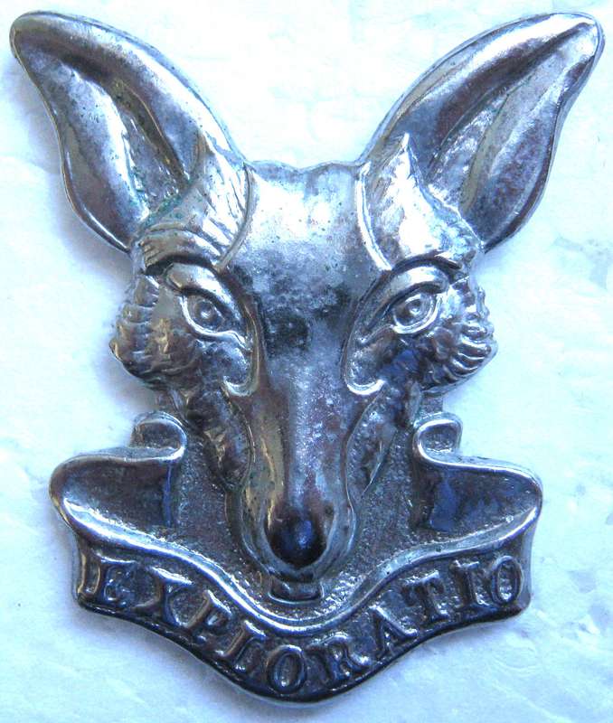 S.A. INTELLIGENCE CORPS CHROMED CAP BADGE WITH LUGS IN GOOD CONDITION