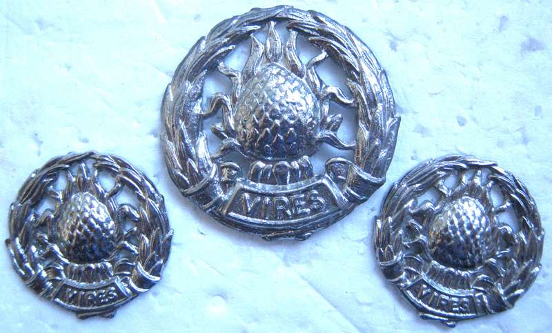 REGIMENT BOLAND CHROMED CAP AND COLLAR BADGES WITH LUGS AND PINS IN GOOD CONDITION