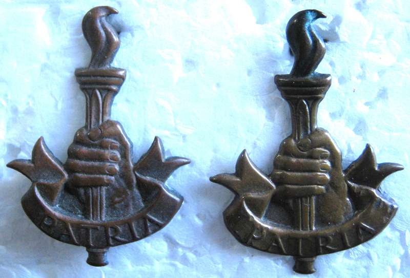 PAIR OF YOUTH TRAINIG BRIGADE COLLAR BADGES WITH LUGS WORN 1941 - 1946 IN VERY GOOD CONDITION