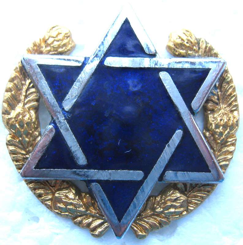 SADF JEWISH CHAPLAIN'S BI-METAL AND ENAMEL  COLLAR BADGE WITH PINS IN UNUSED CONDITION