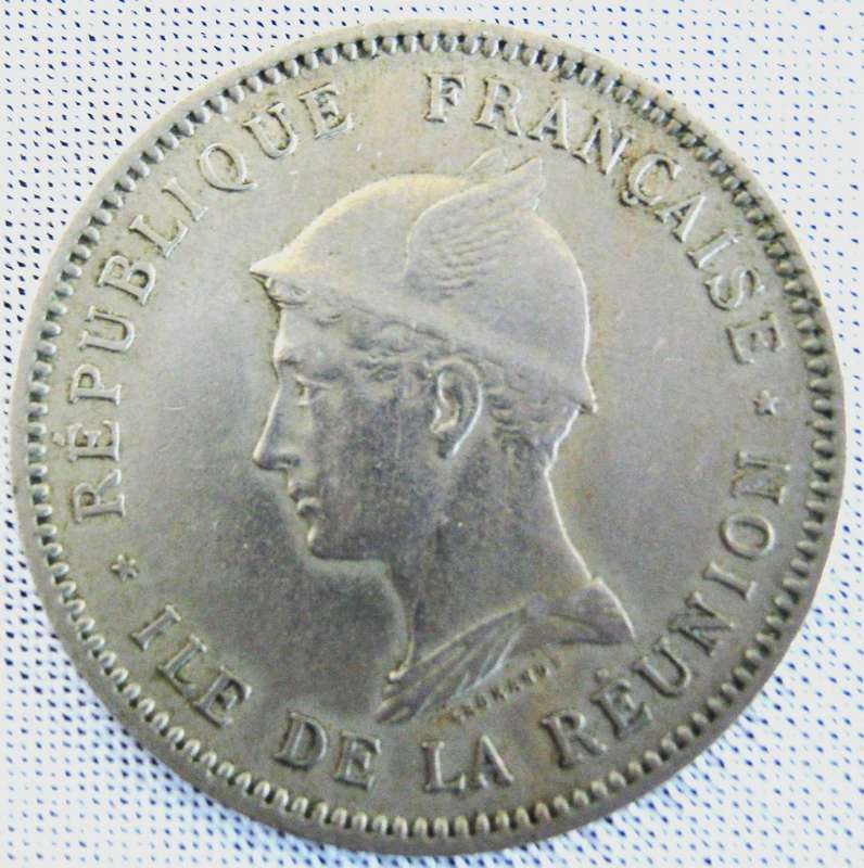 1896 REUNION 1 FRANC COPPER-NICKEL IN VERY GOOD CONDITION