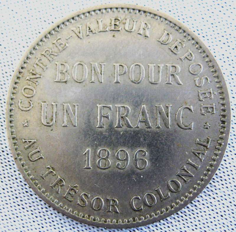 1896 REUNION 1 FRANC COPPER-NICKEL IN VERY GOOD CONDITION