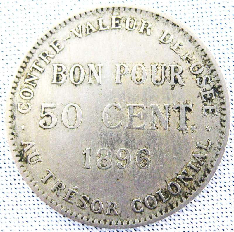1896 REUNION 50 CENTS COPPER-NICKEL IN VERY GOOD CONDITION
