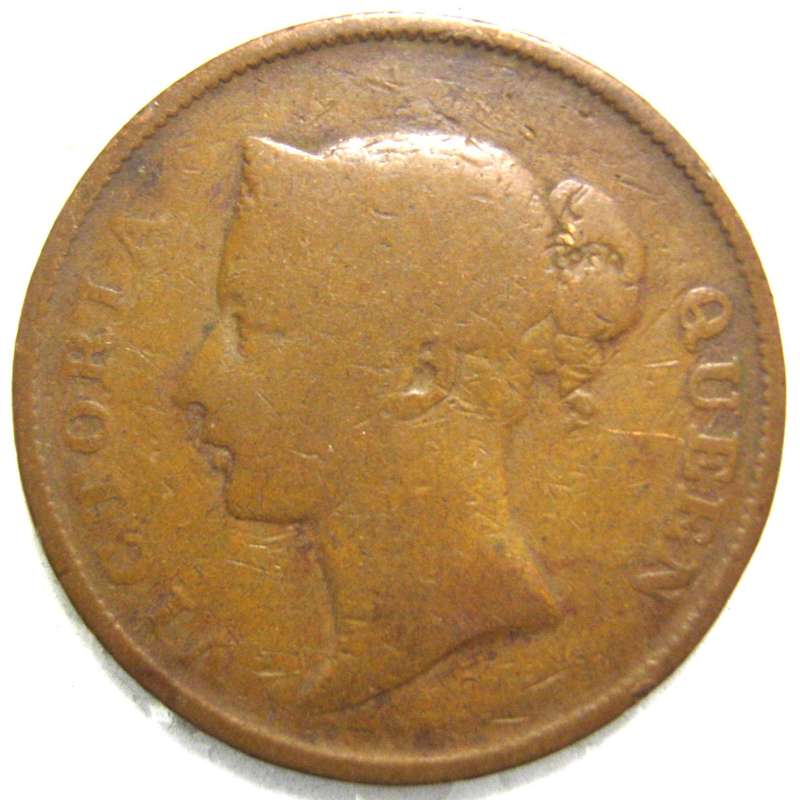 1862 BRITISH INDIA GOVERNMENT - INDIA STRAITS SETTLEMENTS ONE CENT COIN IN CIRCULATED CONDITION