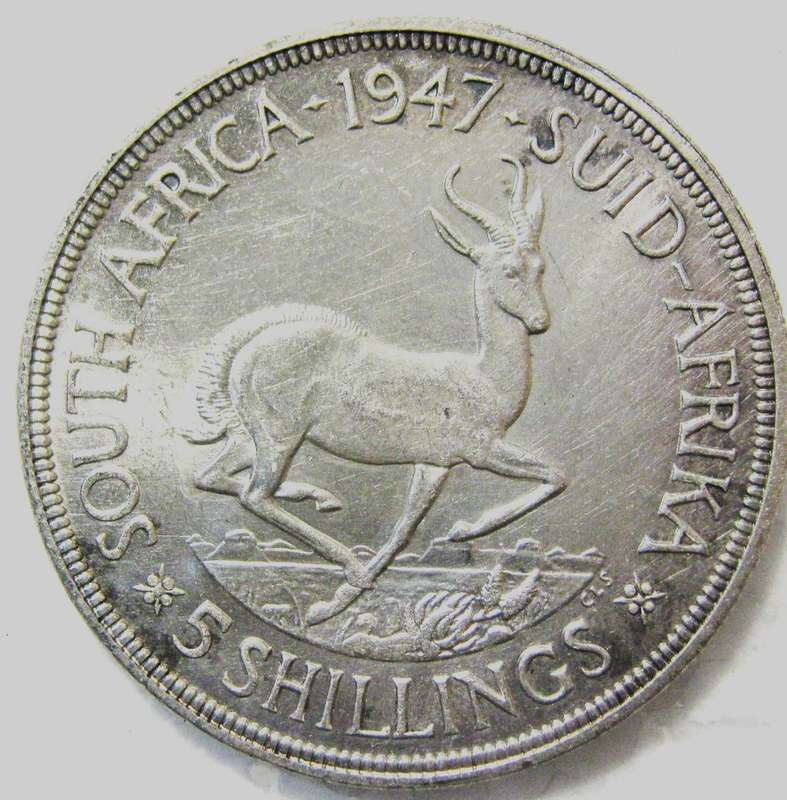 1947 FIVE SHILLINGS (CROWN) 80% SILVER 28.28 GRAMS IN GOOD CIRCULATED CONDITION