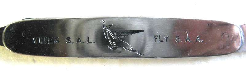 OLD SOUTH AFRICAN AIRWAYS "VLIEG S.A.L.  - FLY S.A.A." LETTER OPENER WITH KNIFE
