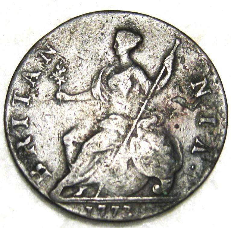 1773 BRITISH GEORGE III HALF PENNY IN GOOD CIRCULATED CONDITION
