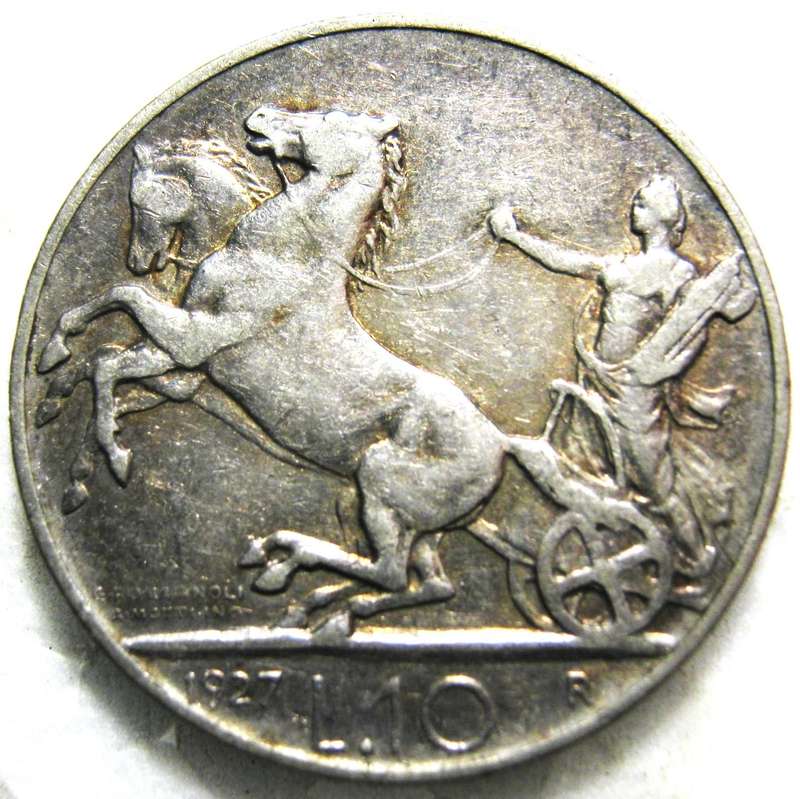1927 ITALY SILVER 10 LIRE IN GOOD CIRCULATED CONDITION