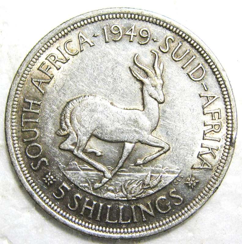 1949 FIVE SHILLINGS (CROWN) 80% SILVER 28.28 GRAMS IN GOOD CIRCULATED CONDITION