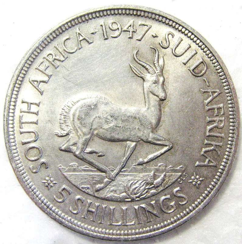 1947 FIVE SHILLINGS (CROWN) 80% SILVER 28.28 GRAMS IN GOOD CIRCULATED CONDITION