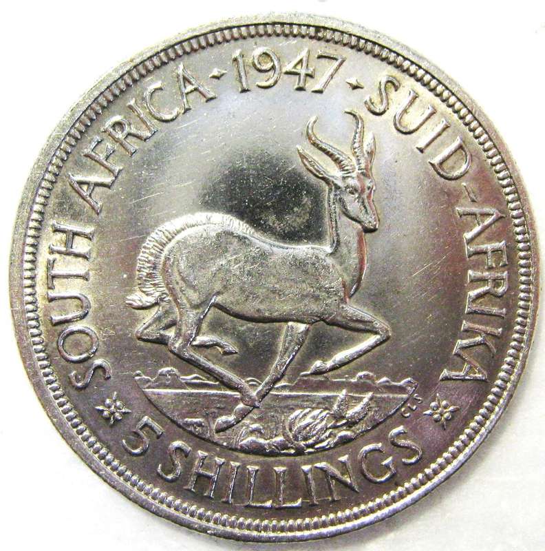 1947 FIVE SHILLINGS (CROWN) 80% SILVER 28.28 GRAMS IN GOOD CIRCULATED CONDITION