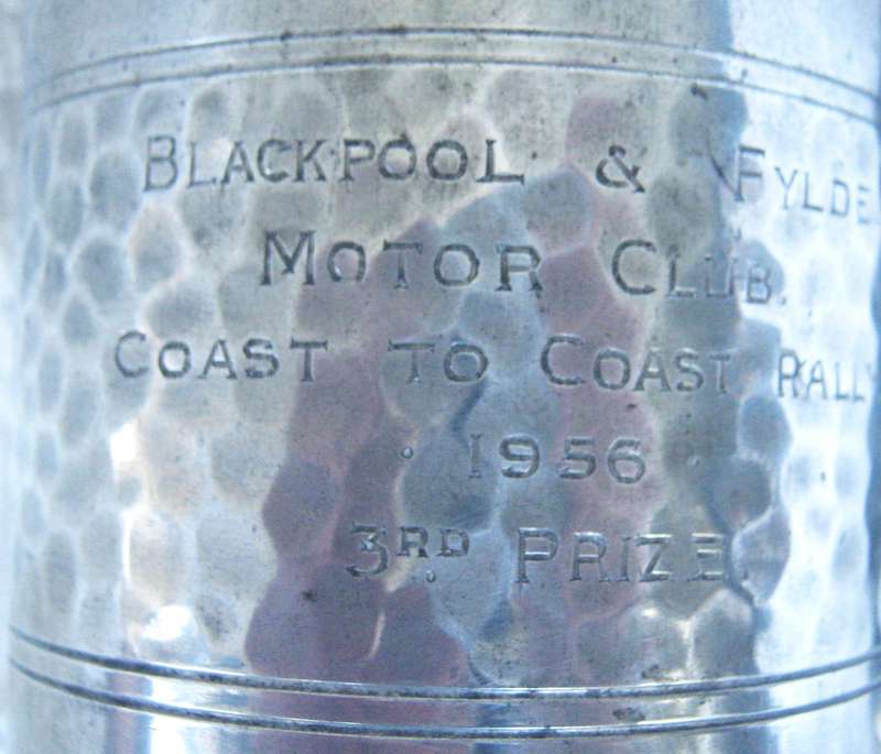 VINTAGE 1956 BLACKPOOL AND FYLDE MOTOR CLUB COAST TO COAST RALLY THIRD PRIZE, 1/2 PINT PEWTER MUG
