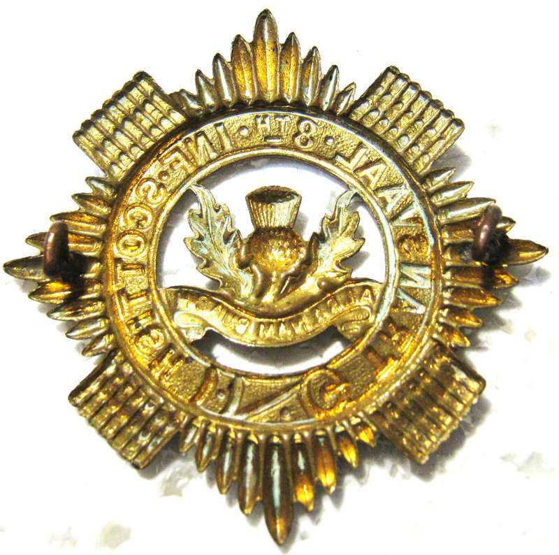 TRANSVAAL SCOTTISH 8TH INFANTRY CAP BADGE WITH LUGS WORN 1921 TO DATE IN GOOD USED CONDITION
