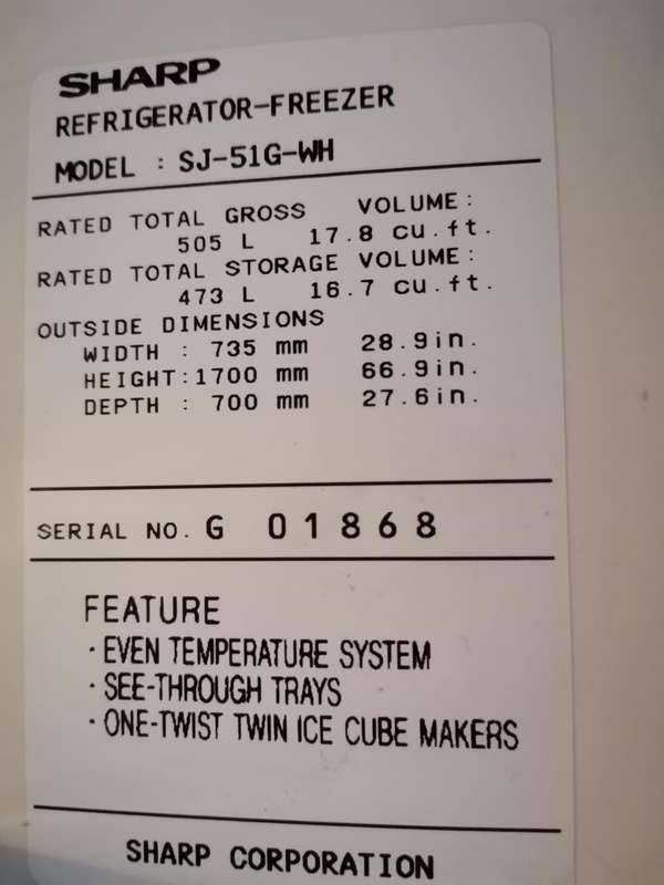 473Litre SHARP Fridge and Freezer