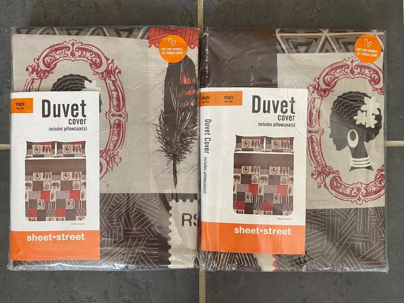 2 x SET of SINGLE Duvet Cover + cushions"African style", new . (size: single : 130cm x 200cm)