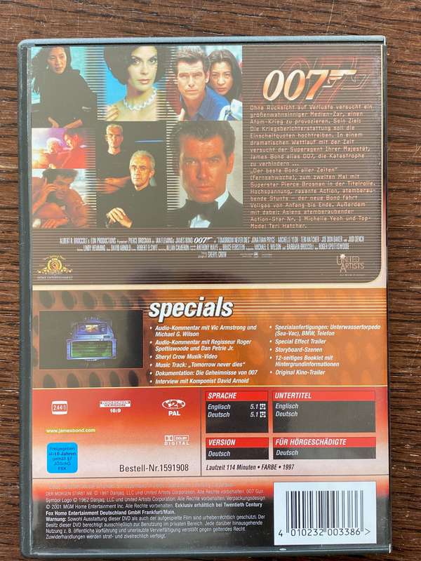 DVD 007 Der Morgen stirbt nie, in english, in german,PAL, Tomorrow never dies, Region 2