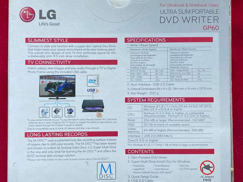 LG DVD Writer GP60 Slim, in working condition, in good condition